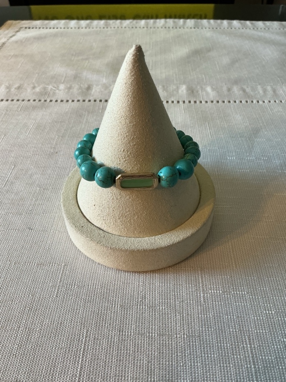 Faux Turquoise Gold Tone Stretch Bracelet